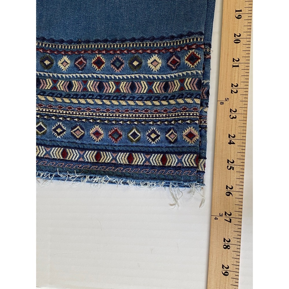 Driftwood Colette Embroidered Hem Straight Leg Jeans Blue 31 x 26 Boho Raw Edge - Picture 5 of 6